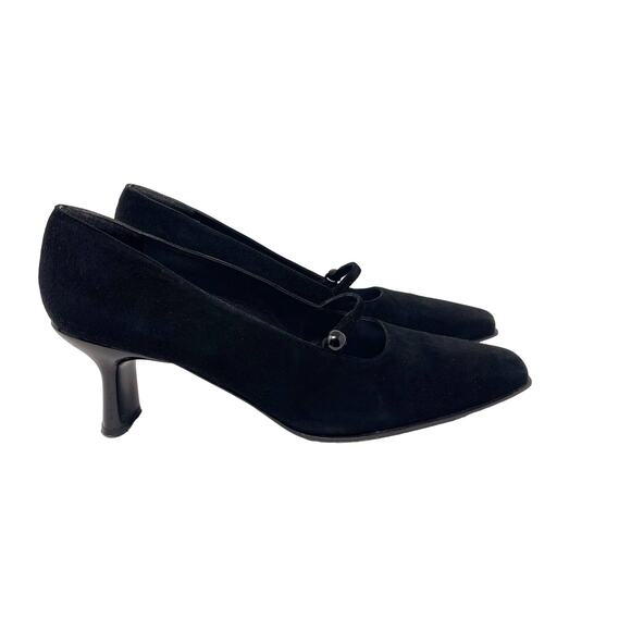 Stuart Weitzman Womens 9.5 Black Suede Mary Jane Pump Heels Square Toe Vintage - Picture 1 of 15